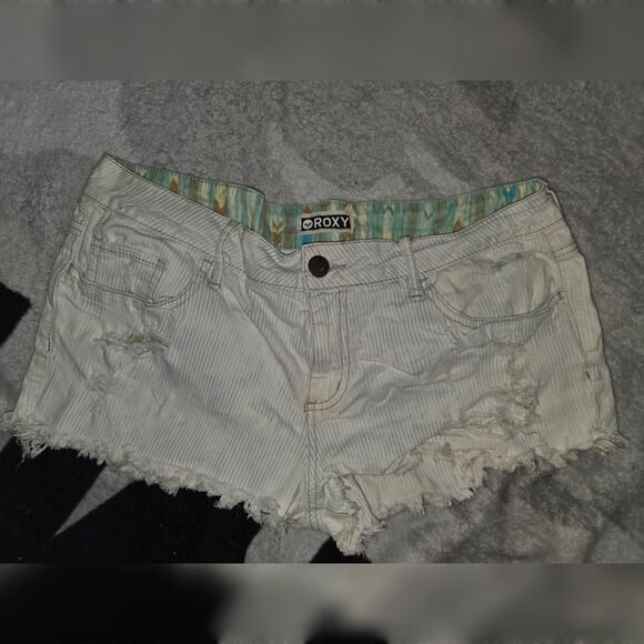 Roxy Striped Denim Shorts - Picture 1 of 7
